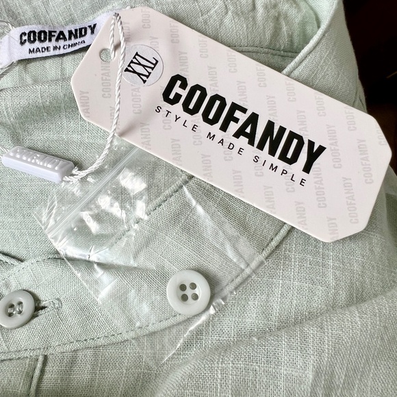 Coofandy Shirt Pale Green 4 Button Henley Collarless Size XXL Cotton Hemp NEW - Picture 4 of 7